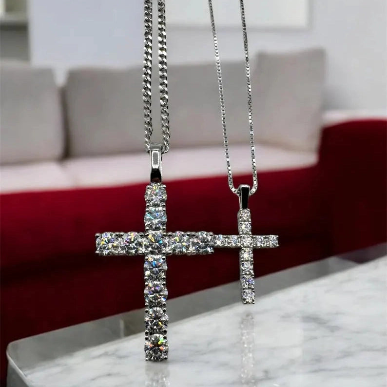 Cross Pendant Necklace with Clear Stones